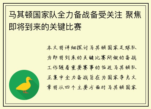 马其顿国家队全力备战备受关注 聚焦即将到来的关键比赛